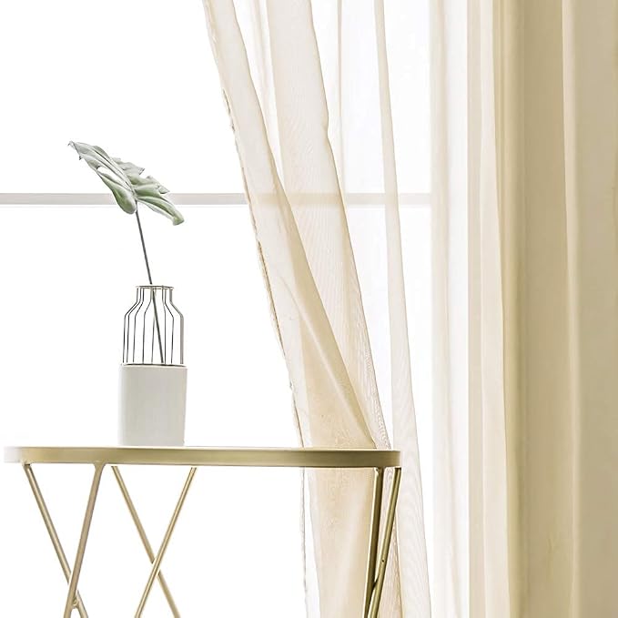 MIULEE 2 Panels Solid Color Sheer Window Curtains Elegant Window Voile Panels/Drapes/Treatment for Bedroom Living Room (54X108 Inches Beige)
