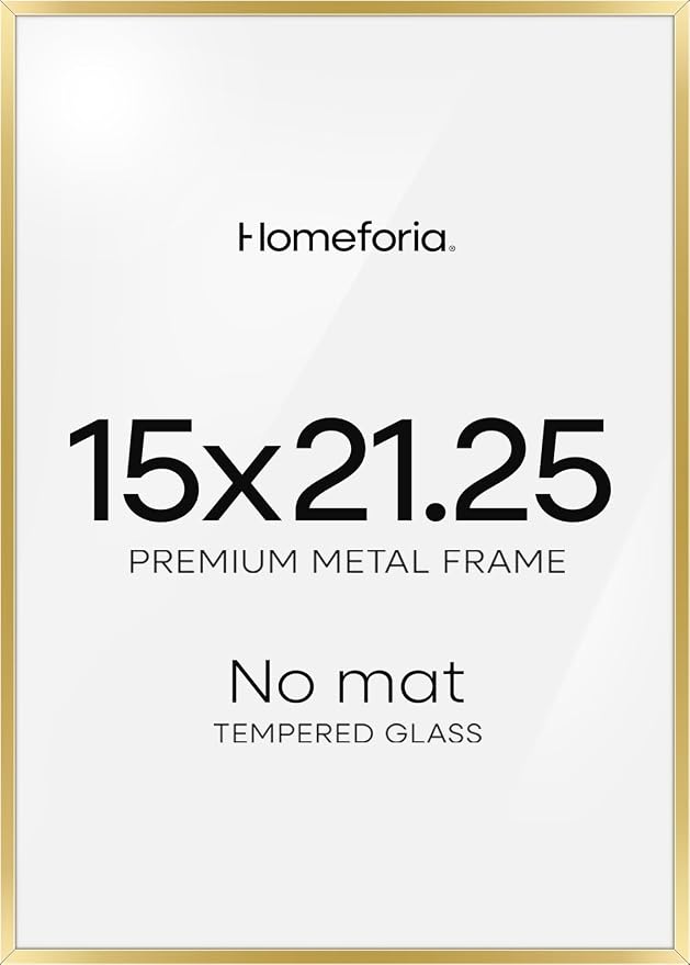 Homeforia 15x21.25 Gold Puzzle Frame, High End Metal 15 x 21.25 Picture Frames without Mat, 21.25x15 Thin Gold Poster Frames for Wall, 15by21.25 Puzzle Photo Frames, Tempered Glass, Wall Kit, Set of 2