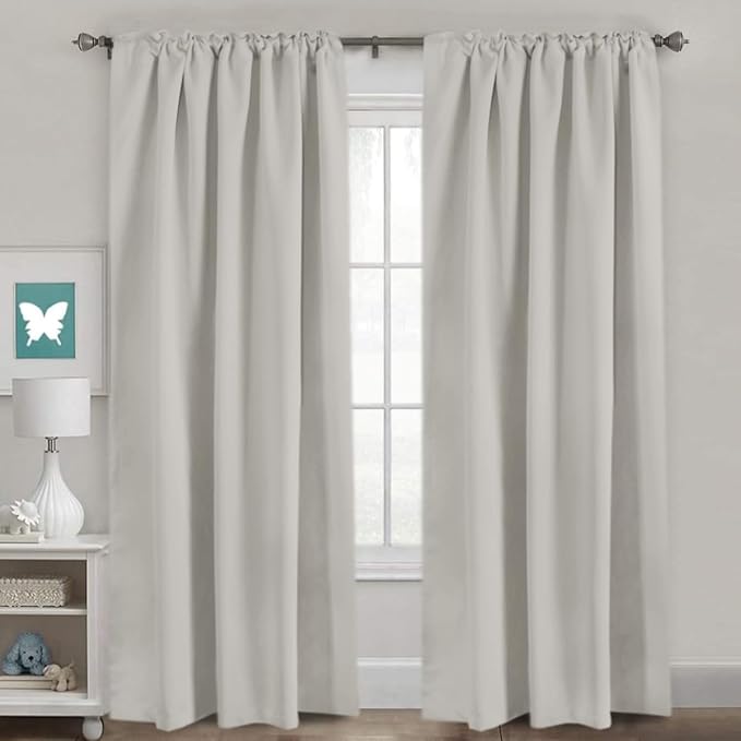 H.VERSAILTEX Back Tab Curtains 90 Inch Long for Living Room, Rod Pocket Room Darkening Thermal Insulated Blackout Curtains, 52 x 90 Inch, Ivory/Cream, 2 Panels