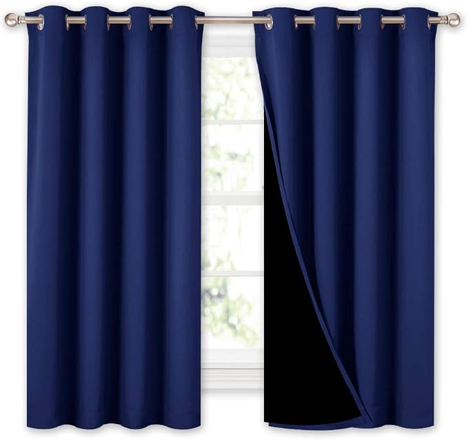 NICETOWN 100% Blackout Curtains with Black Liners, Thermal Insulated 2-Layer Lined Drapes, Energy Efficiency Small Window Draperies for Dining Room (Royal Blue, 2 Panels, 52 inches W by 54 inches L)