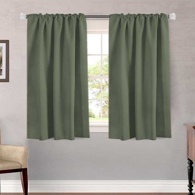 H.VERSAILTEX Blackout Curtains Thermal Insulated Window Treatment Panels Room Darkening Blackout Drapes for Living Room Back Tab/Rod Pocket Bedroom Draperies (2 Panels, Bronze Green, 52 x 45 Inch)
