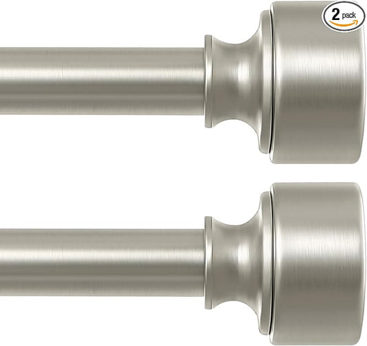2 Pack Brushed Nickel Curtain Rods for Windows 28 to 48 Inch(2.3-4ft), 1 Inch Diameter Heavy Duty Curtain Rod, Adjustable Decorative Drapery Poles 18-45", Satin Nickel