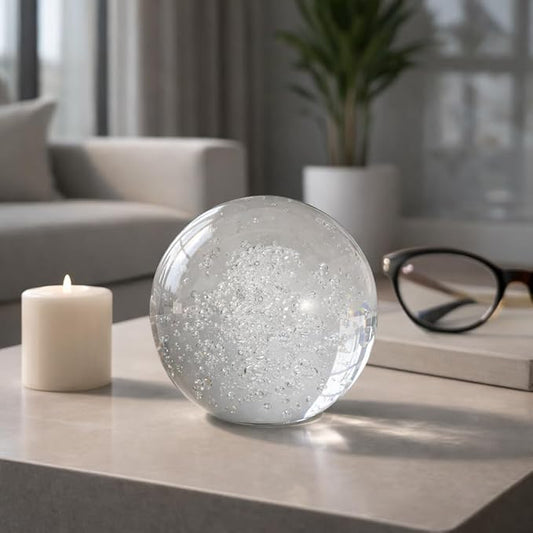 Decorative Crystal Orb Ball for Home Decor - Ornament Sculpture for Bathroom, Office Desk, and Living Room Decor - Ideal Accessory for Shelf Accent and Cofffe Table Display - 5", Clear & Frost