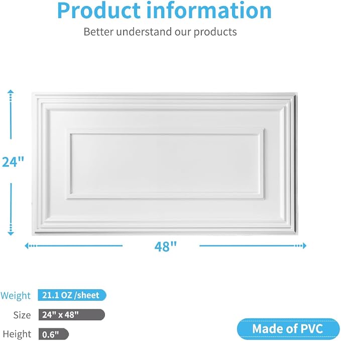 Art3d Drop Ceiling Tiles, 24x48in. White (24-Pack)
