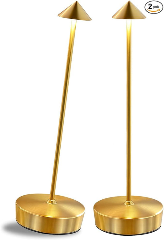 2 Packs Gold Cordless Rechargeable Table Lamp 7200mAh Portable Touch Control Led Waterproof Golden Table Lamp for Bedroom Reading(2 Packs Gold)
