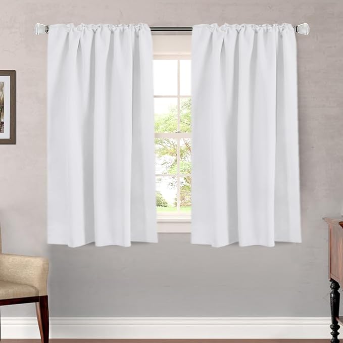 H.VERSAILTEX White Curtains Thermal Insulated Window Treatment Panels Room Darkening Privacy Assured Drapes for Living Room Back Tab/Rod Pocket Bedroom Draperies, 52 x 54 Inch, 2 Panels