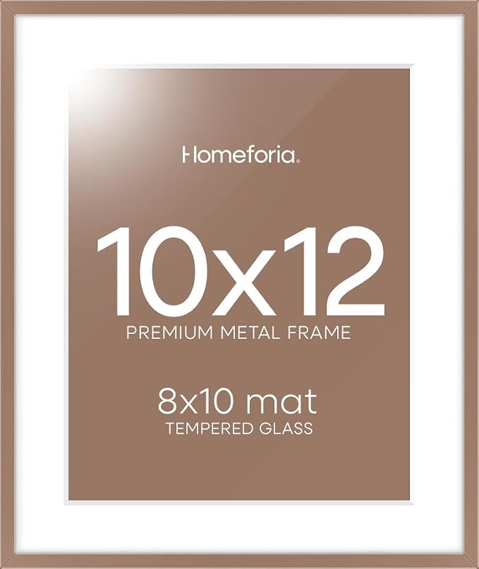 Homeforia 10x12 Picture Frame Mocha, High End Metal 10x12 Poster Frames with Mat for 8x10, 10 x 12 Mocha Frame Matted to 8 x 10 inch Photo, 10by12 Thin Hanging Frames, Tempered Glass, Wall Kit, Set of 2