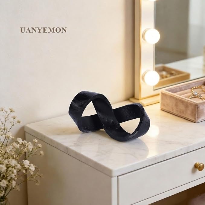 Modern Infinity Knot Sculpture - Black Knot Home Decor, Multi-Angle Statue for Shelves, Coffee Table, Bookshelf, Living Room, Office, Resin Geometric Decorative Accent, Abstract Art Knick Knacks Gifts