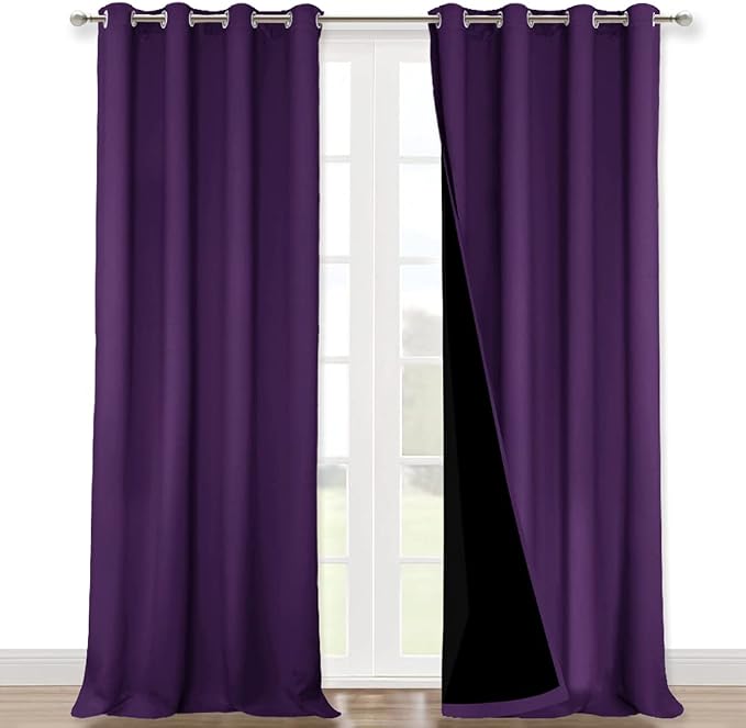 NICETOWN 100% Blackout Blinds, Set of 2, 46" x 96", Royal Purple, Laundry Room Decor Window Treatment Curtains for Large Patio Sliding Door, Thermal Insulated Curtains for Bedroom