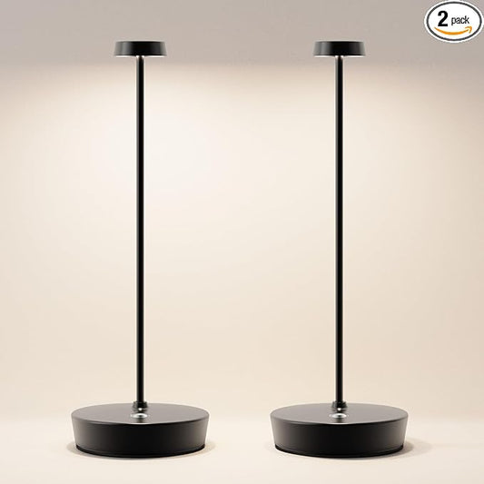 2Pack Cordless LED Table Lamp，Rechargeable Battery Operated Table Light, 3 Color Stepless Dimmable Table Lamp, Portable Table Light for Outdoor/Restaurants/Patio