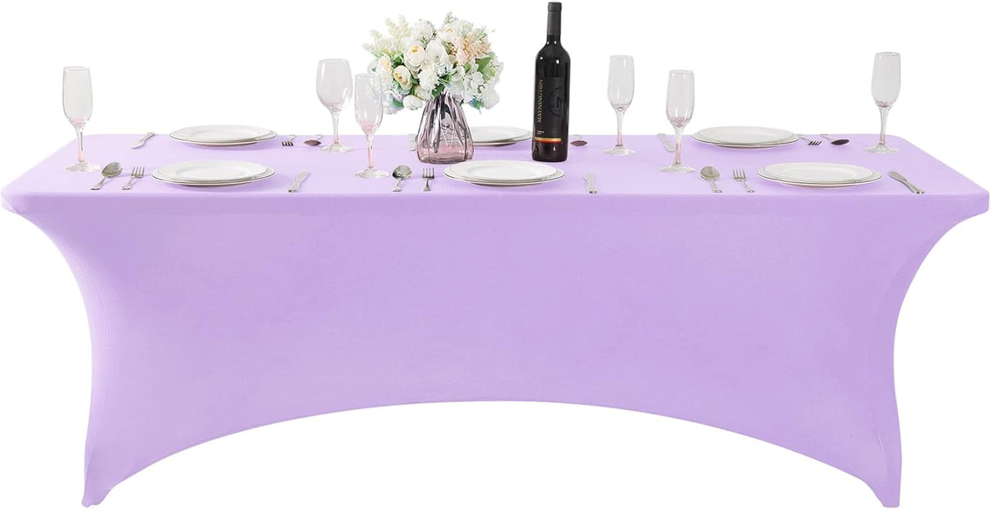 2Pack Spandex Table Cover for 6Ft or 4fT or 8ft Table Universal Fitted Stretch Tablecloth for Party, Banquet, Wedding and Events-Lavender