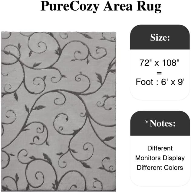 PureCozy Gray Washable Area Rug 6x9 Soft Shag Rugs for Living Room Modern Boho High Pile Non-Shedding Throw Rugs Non Slip Indoor Office Carpet for Playroom Bedroom Home Aesthetic Decor