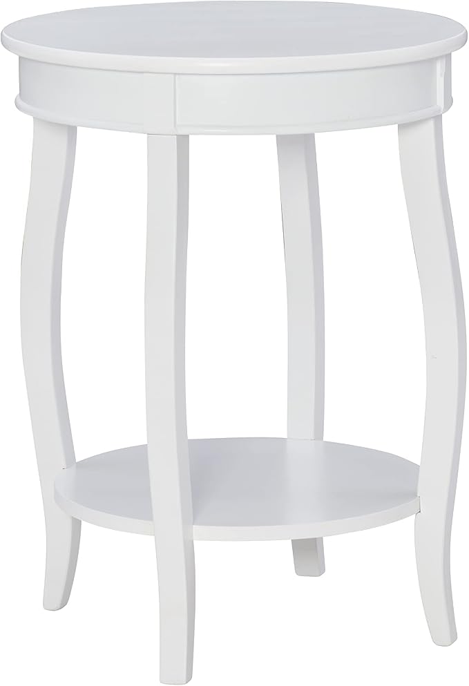 Powell Furniture Powell Round Shelf, White Table, 18" x 18" x 22" Tall