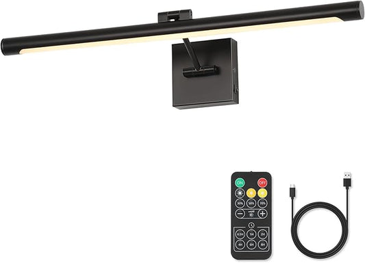Joosenhouse Battery Operated Picture Lights for Wall Rechargeable Art Lighting for Paintings Wireless Gallery Lights with Remote Control and Timed Dimmable with Single Swing Arm 24.4 Inch Black