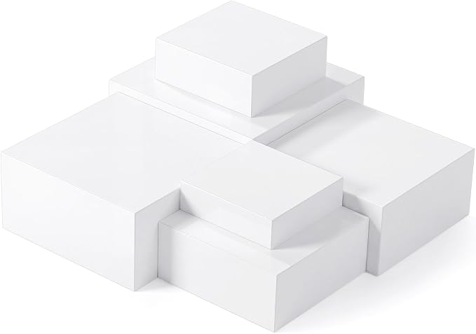 Geelin 6 Pack Acrylic Risers for Display Acrylic Cube Boxes Risers Display Stands with Hollow Bottoms Decorative Stand for Jewelry Candy Table Decor 6 Sizes(White,7 to 12 Inch,Square)