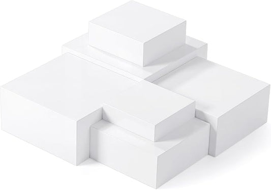 Geelin 6 Pack Acrylic Risers for Display Acrylic Cube Boxes Risers Display Stands with Hollow Bottoms Decorative Stand for Jewelry Candy Table Decor 6 Sizes(White,7 to 12 Inch,Square)