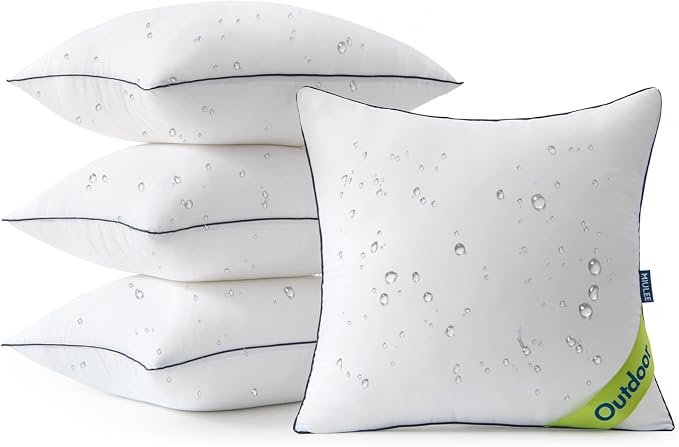 MIULEE 16x16 Outdoor Pillows, Pack of 4 Water Resistant Waterproof Pillow Inserts Decorative Stuffer for Sofa Couch Patio and Garden