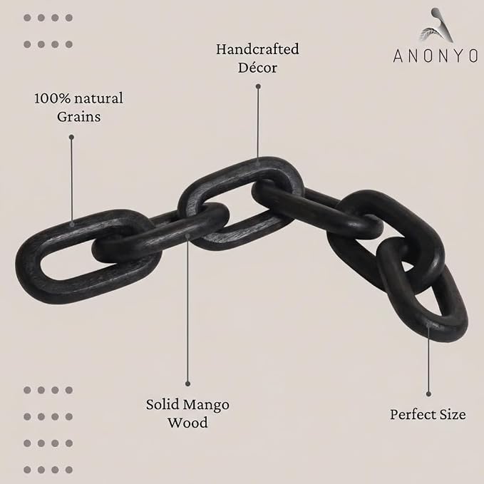 Boho Wooden Link Decor for Coffee Object for Coffee Table & Shelf Knot Sculpture, Farmhouse Rustic Shelf Natural Wood Chain Links for Living Room, Entryway, Console,Office Home Accent (Black Stain)