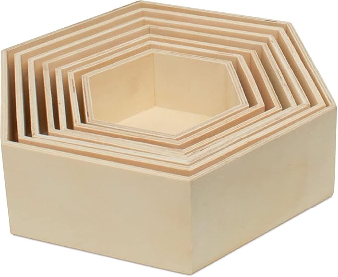 Woodpeckers Wooden Hexagon Floating Shelves with Backs, 2 Sets of 7, Unfinished for Crafts and DIY Wall Décor: Modern, Geometric, Rustic, or Honeycomb