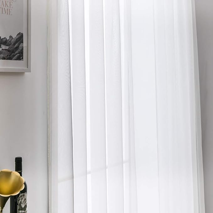 MIULEE 2 Panels Solid Color Sheer Window Curtains Elegant Window Voile Panels/Drapes/Treatment for Bedroom Living Room (54X72 Inches Ivory)