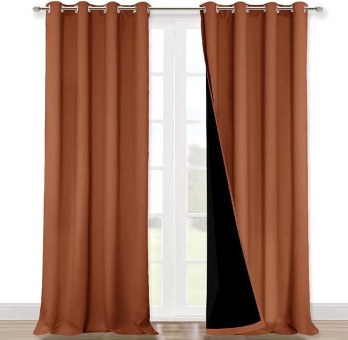 NICETOWN 100% Blackout Curtains for Windows, Pack of 2, Burnt Orange, 52" W x 102" L, Super Heavy-Duty Black Lined Total Darkness Drapes for Bedroom, Privacy Assured Window Treatment for Patio