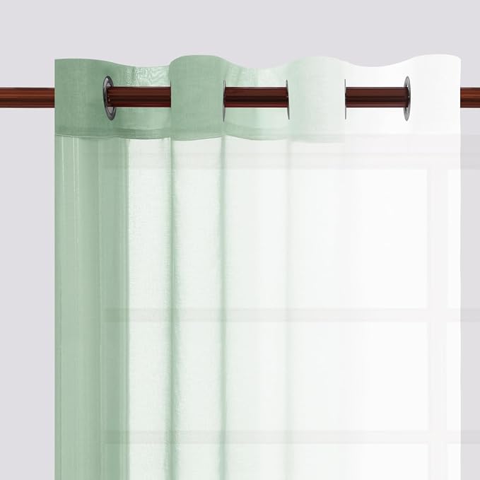 DWCN Ombre Short Sheer Curtains - Faux Linen Semi Voile Gradient Light-Filtering Bedroom and Living Room Curtains, Set of 2 Grommet Top Window Drape Panels, 52 x 45 Inch Length, Sage Green
