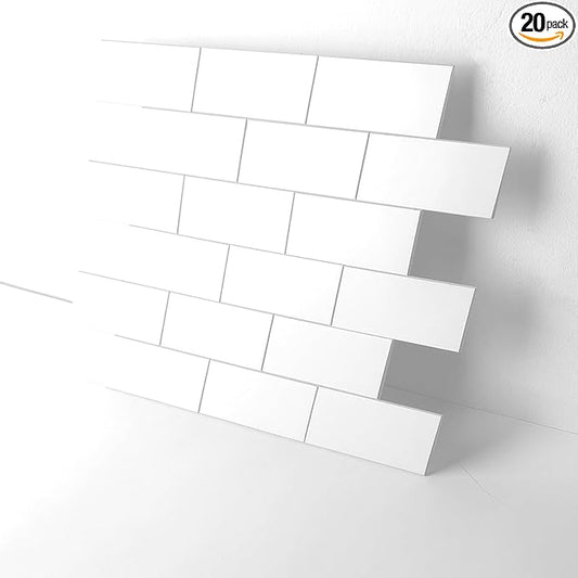 2026 New Upgrade Peel and Stick Backsplash Tile, 11.34" x 11.57" Wall Tile for Kitchen, Bathroom, Fireplace, Laundry, Pure White, 20 Packs