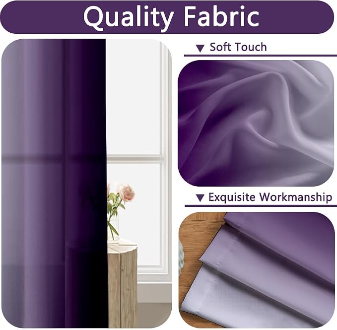 Purple Curtains 63 Inch Length for Living Room 2 Panel Set Purple and Grey White Window Treatment Curtain Lavender Ombre Gradient Light Filtering Curtains Modern Abstract Drapes,42Wx63L