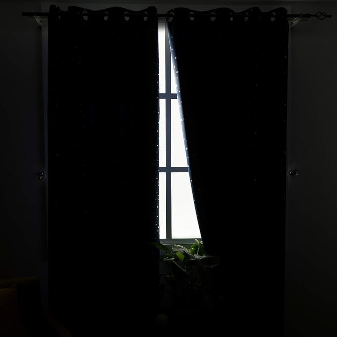BGment Kids Blackout Curtains for Bedroom - Grommet Thermal Insulated Silver Star Print Room Darkening Curtains for Living Room, Set of 2 Panels (38 x 45 Inch, Navy Blue)