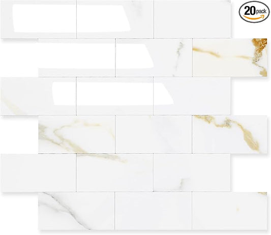 2026 New Upgrade Peel and Stick Backsplash Tile, Peel and Stick 11.34" X 11.57" Wall Tile for Kitchen, Bathroom, Fireplace, Laundry (Polished Marble, 20 Packs)