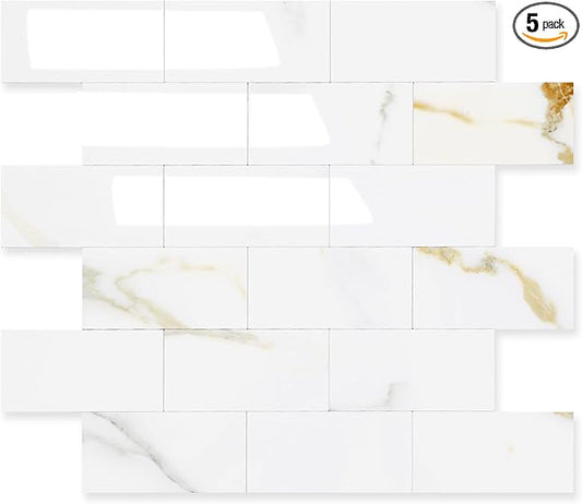 2026 New Upgrade Peel and Stick Backsplash Tile, Peel and Stick 11.34" X 11.57" Wall Tile for Kitchen, Bathroom, Fireplace, Laundry (Polished Marble, 5 Packs)