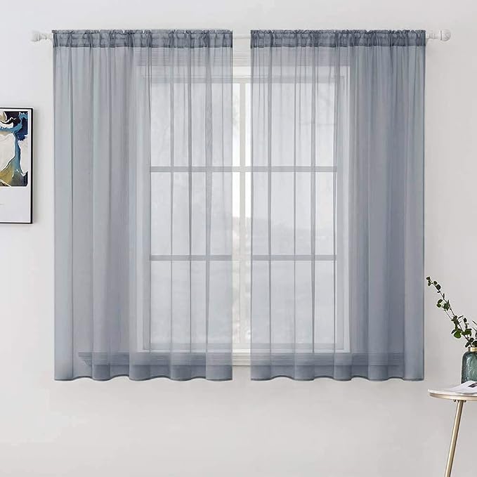 MIULEE 2 Panels Solid Color Sheer Window Curtains Elegant Window Voile Panels/Drapes/Treatment for Bedroom Living Room (54X63 Inches Dark Grey)