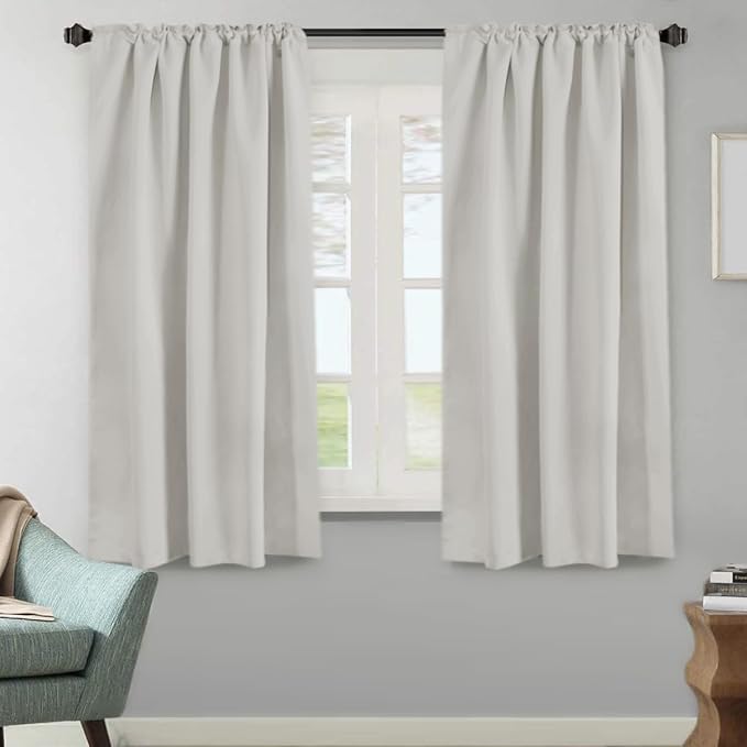 H.VERSAILTEX Blackout Curtains Thermal Insulated Window Treatment Panels Room Darkening Blackout Drapes for Living Room Back Tab/Rod Pocket Bedroom Draperies, 52 x 63 Inch, Ivory/Cream, 2 Panels