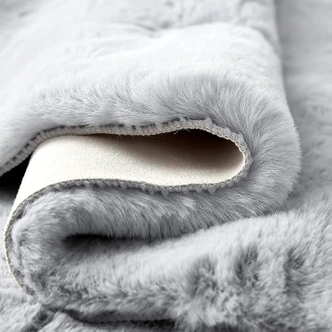 ORINOVA Grey Fluffy Faux Rabbit Washable Furry Fur Area Rugs for Bedroom Large Fuzzy Rug for Living Room Nursery Runner Rugs for Hallway 2x8 Rectangle Rug
