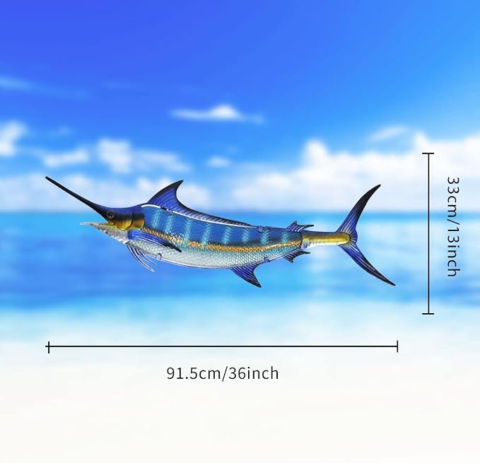 LIFFY Metal Blue Marlin Wall Decor Indoor Metal Fish Wall Art Large Fish Wall Hanging Decorations Ocean Theme Outdoor Wall Decor for Patio,Garden,Yard - 36 Inches Long