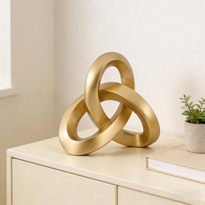 QIANLING Gold Knot Decor Sculpture, Matte Gold Resin Decorative Knot for Coffee Table Decor, Bookshelf Decor, Entryway Table Sculptures, Office Decor for Shelves, Modern Home Decor