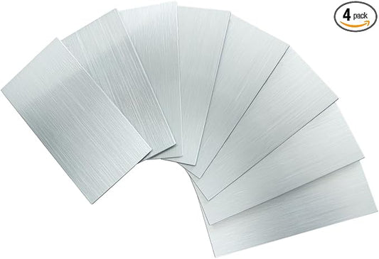 AULIGET 4-Piece Stainless Steel Subway Tile Peel and Stick Backsplash, 3" x 6" Metal Stick on Wall Tiles for Backsplash Kitchen, Bathroom, Laundry Room, Camper, Fireplace