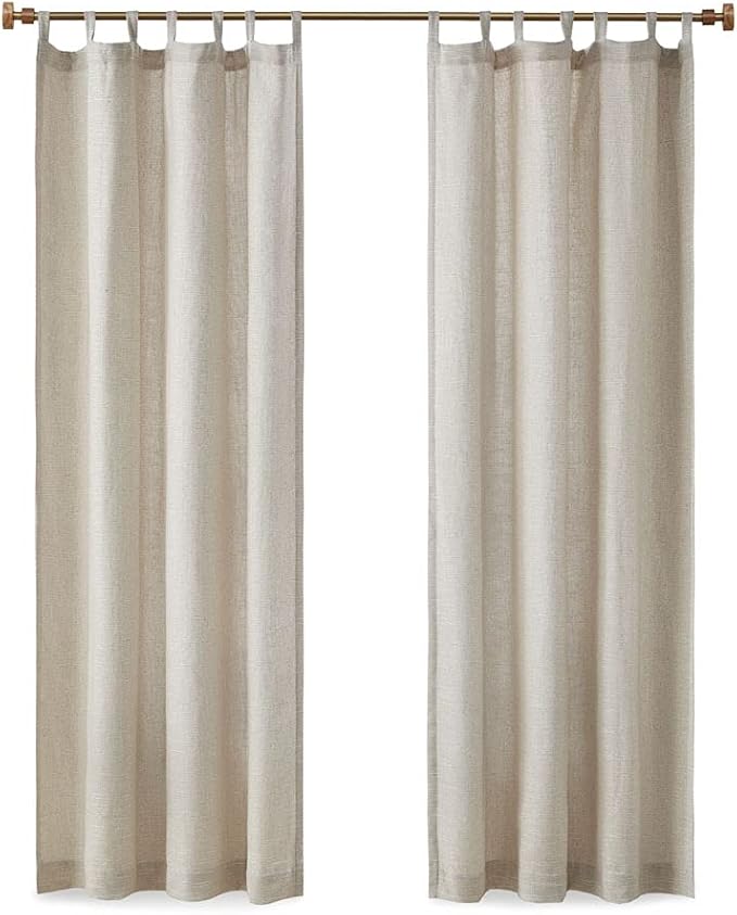 Madison Park Linen Blend Curtain Window, Thermal Insulated Fleece Lining, Living Room Decor Light Filtering Drape for Bedroom, 1-Single Panel Pack Fits 1.25" Rod, Beals, 50x84 Tab Top, Natural