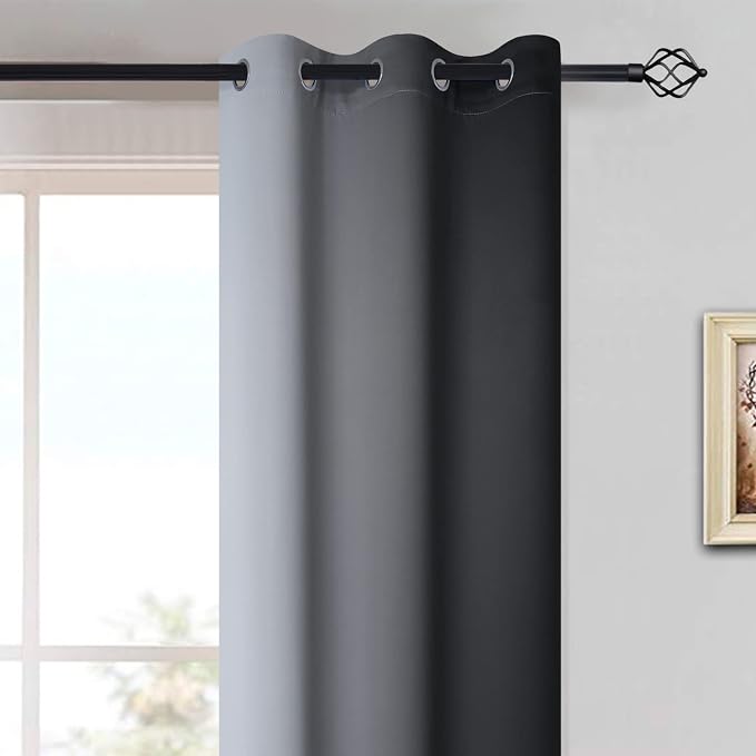 Yakamok Ombre Curtains Black and Greyish White for Living Room,42Wx63L | Room Darkening Curtains 63,Thermal Insulated Gradient Color Drape,Light Blocking Grommet Window Curtains for Bedroom,2 Panels