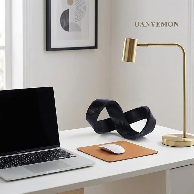 Modern Infinity Knot Sculpture - Black Knot Home Decor, Multi-Angle Statue for Shelves, Coffee Table, Bookshelf, Living Room, Office, Resin Geometric Decorative Accent, Abstract Art Knick Knacks Gifts