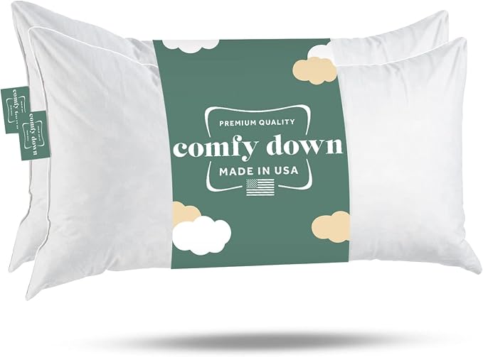 ComfyDown 14x24 Throw Pillow Inserts (Set of 2), Down & Feather Fill, 100% Cotton Cover, Made in USA – Premium Soft Lumbar Decorative Pillow Forms Sham Stuffers for Bed, Sofa & Couch