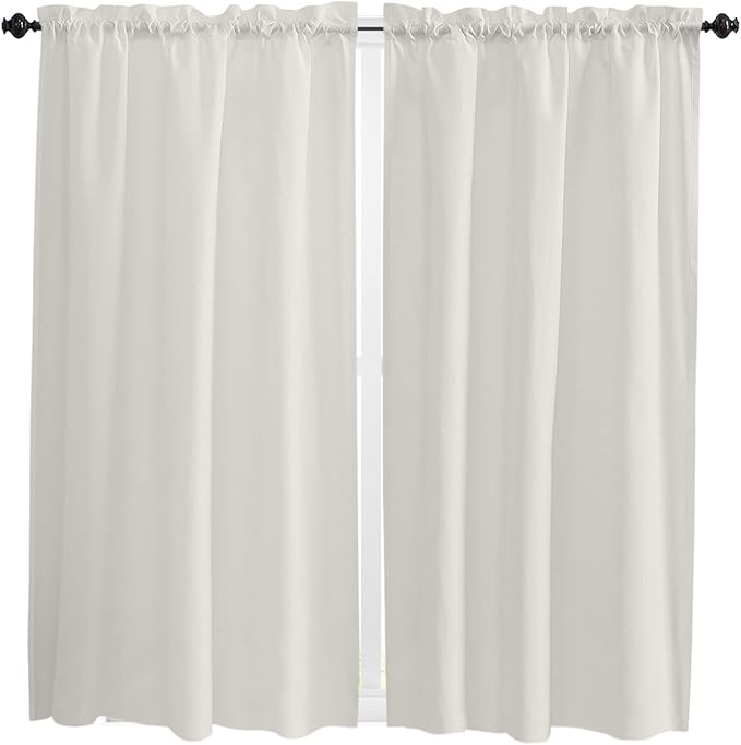 63 Inch Long Tier Curtains for Kitchen, Solid Color Beige Bathroom Window Curtains Rod Pocket Short Curtains Window Treatment Tiers for Living Room Farmhouse 2 Panels