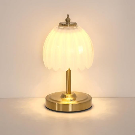 Shenmoyl Tulip Small Table Lamp, 5200mAh Cordless Touch Control Mini Table Lamp with 3 Color Temps & Stepless Dimming, Perfect for Small Spaces Like Dressers, Bedsides, Bookshelves (White Tulip)