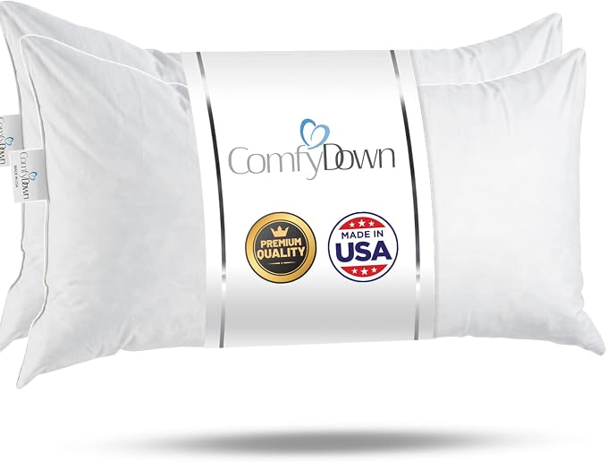 ComfyDown 14x24 Throw Pillow Inserts (Set of 2), Down & Feather Fill, 100% Cotton Cover, Made in USA – Premium Soft Lumbar Decorative Pillow Forms Sham Stuffers for Bed, Sofa & Couch