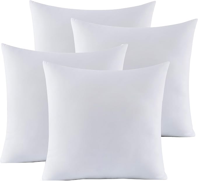 18X18 Pillow Inserts - Throw Pillow Set - Cushion Inserts for Decorative Throw Pillows Covers - Soft & Supportive Pillows for Couch, Sofa, Bed, or Chair, 4 Pack - 18" x 18"