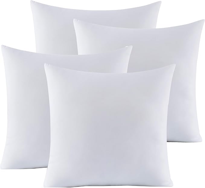 16X16 Pillow Inserts - Throw Pillow Set - Cushion Inserts for Decorative Throw Pillows Covers - Soft & Supportive Pillows for Couch, Sofa, Bed, or Chair, 4 Pack - 16" x 16"