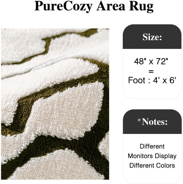 PureCozy Super Soft Shag Rug 4x6 for Living Room Modern White Washable Small Area Rugs High Pile Non-Shedding Throw Rugs Non Slip Indoor Office Carpet for Playroom Bedroom Home Aesthetic Decor