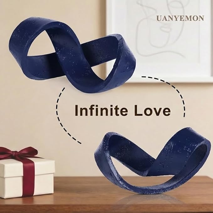 Modern Infinity Knot Sculpture - Blue Knot Home Decor, Multi-Angle Statue for Shelves, Coffee Table, Bookshelf, Living Room, Office, Resin Geometric Decorative Accent, Abstract Art Knick Knacks Gifts