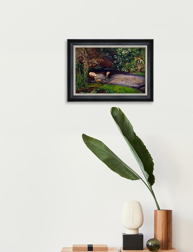 DECORARTS - Ophelia by John Everett Millais. Classical Style Solid Wood Framed, Giclee Prints Professionally Framed for Home and Office Decor. Ready to Hang. Total Size w/Frame: 21.25x15.25