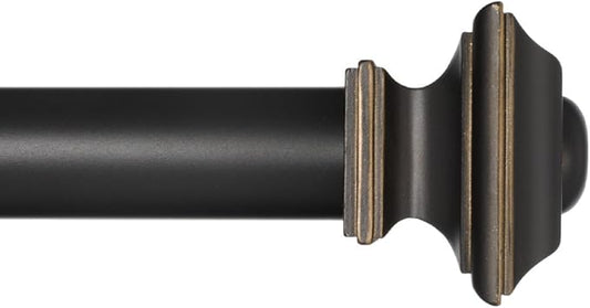 Ivilon Window Treatment Curtain Rod - Square Finials, 1 1/8 in Rod, 48 to 86 Inch, Antique Black
